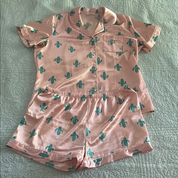 Other - Satin Cactus Print Pink Pajama Set